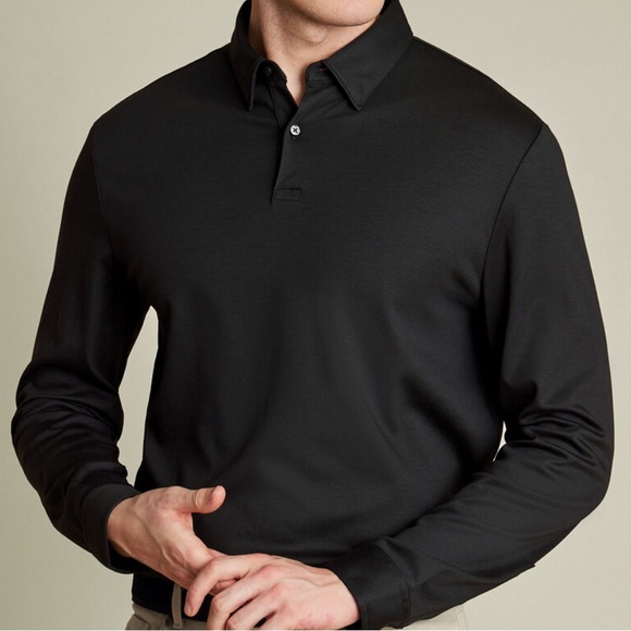 Charles Tyrwhitt 
Black plain long sleeve jersey polo - Picture 1 of 2